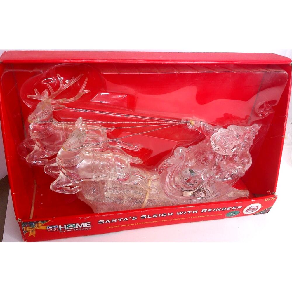 Rite Aid Home Santa's Sleigh With Reindeer LED Light UP